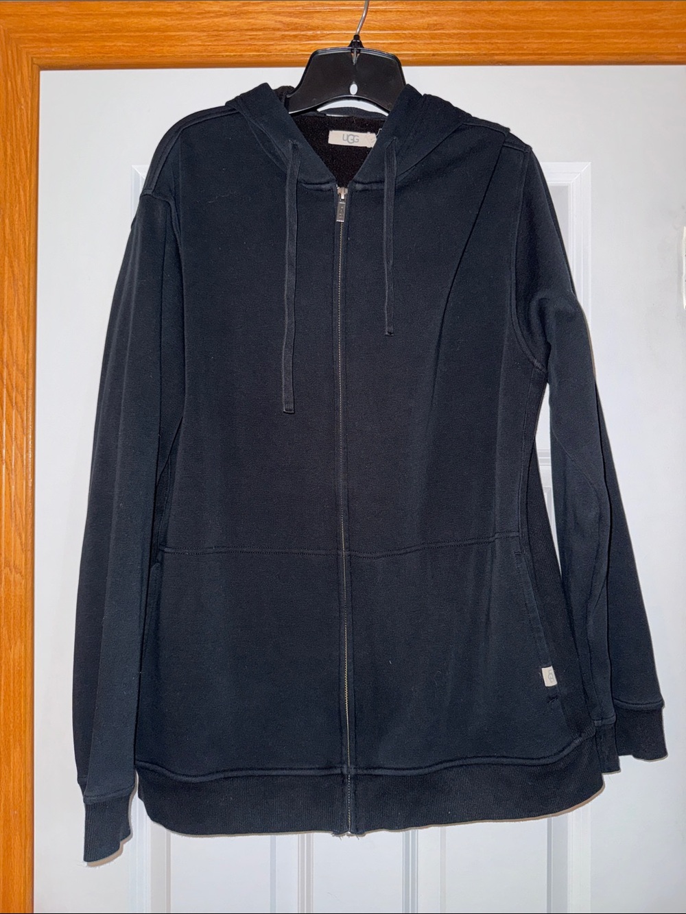 EUC UGG Black Full-Zip Hoodie Jacket with Drawstring Hood size Large